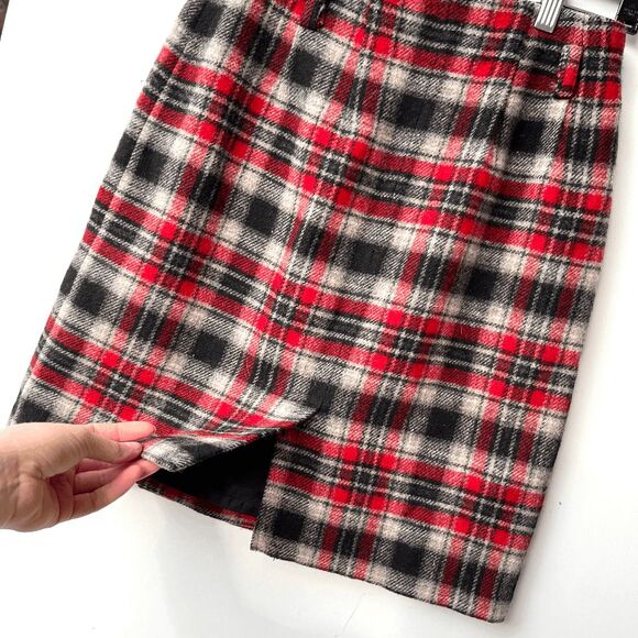 VTG 90s Eddie Bauer Red Black Plaid Wool Wrap Skirt SZ 8 Lined Kilt Style - Picture 6 of 7